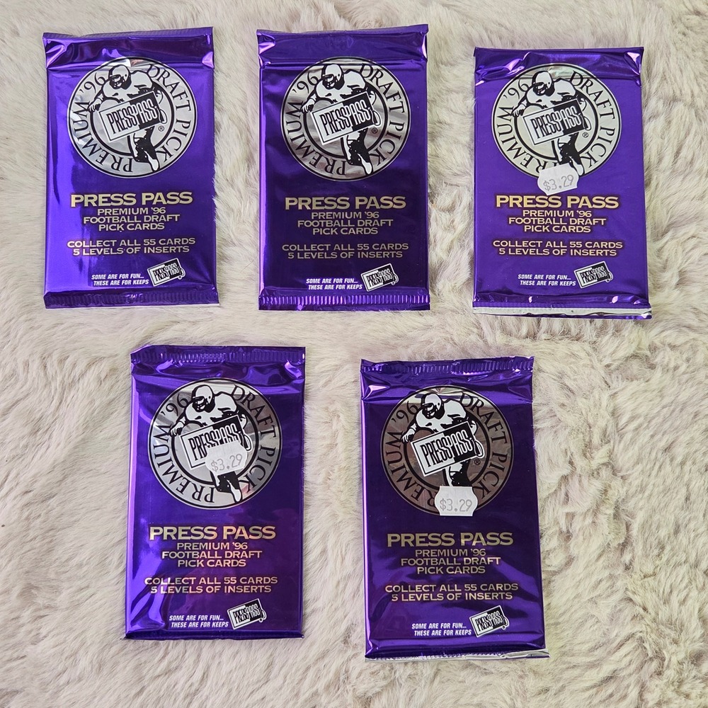 Lot of 5 1996 Press Pass Premium Football Draft Pick Cards Sealed Packs Vintage